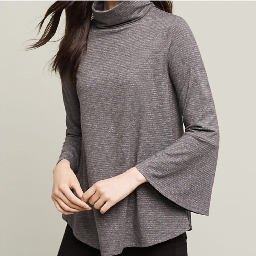 Anthropologie Postmark Liz Metallic Rainbow Stripe Turtleneck A Line